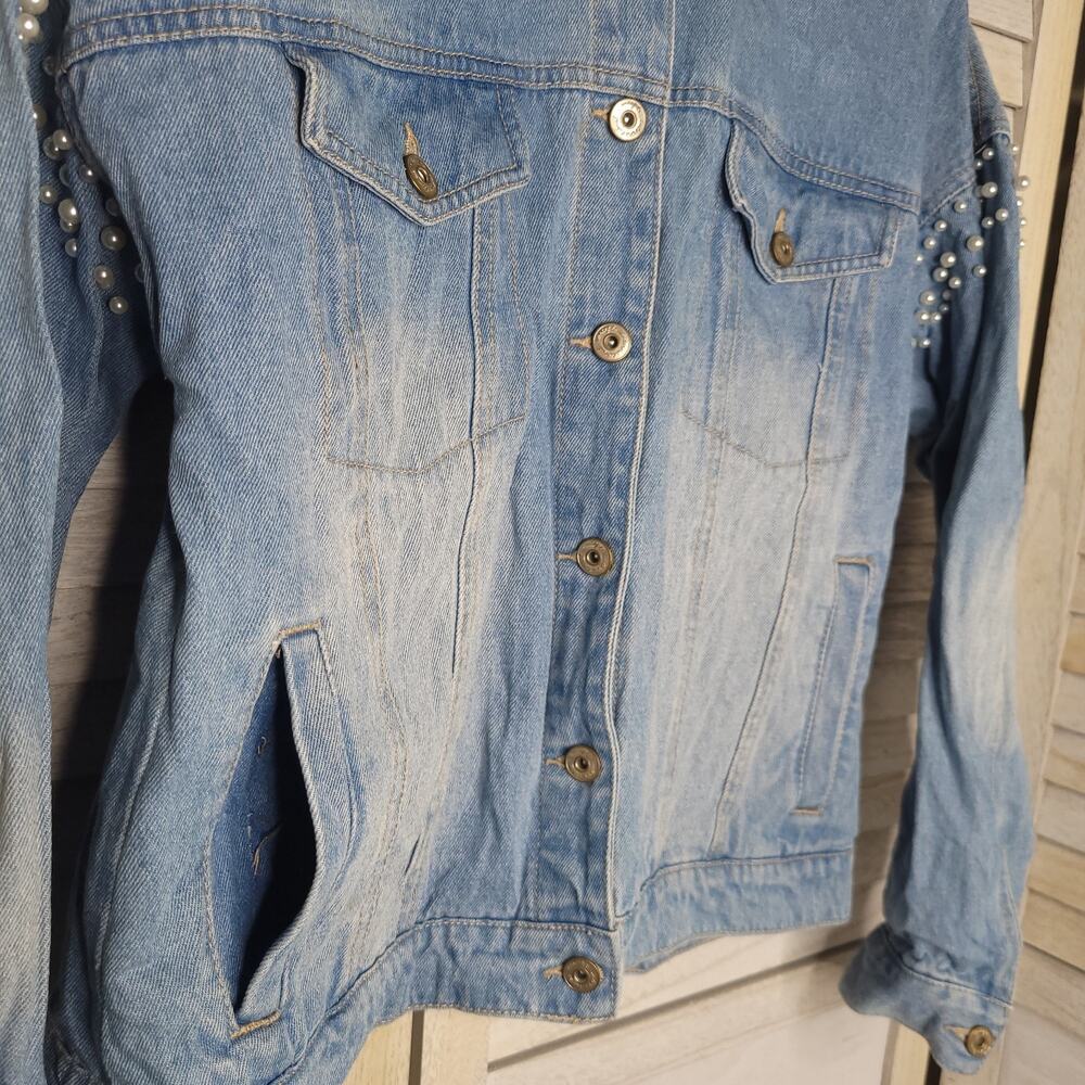 International Concepts Jean Jacket Beaded "Love Wins" Custom Womens XS Blue - Picture 6 of 11